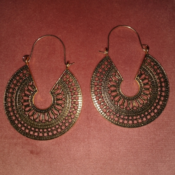 Mandala Silver Filigree CutOut Metal Lace Hoop Earrings Big Hoops Bohemian New - Picture 9 of 10